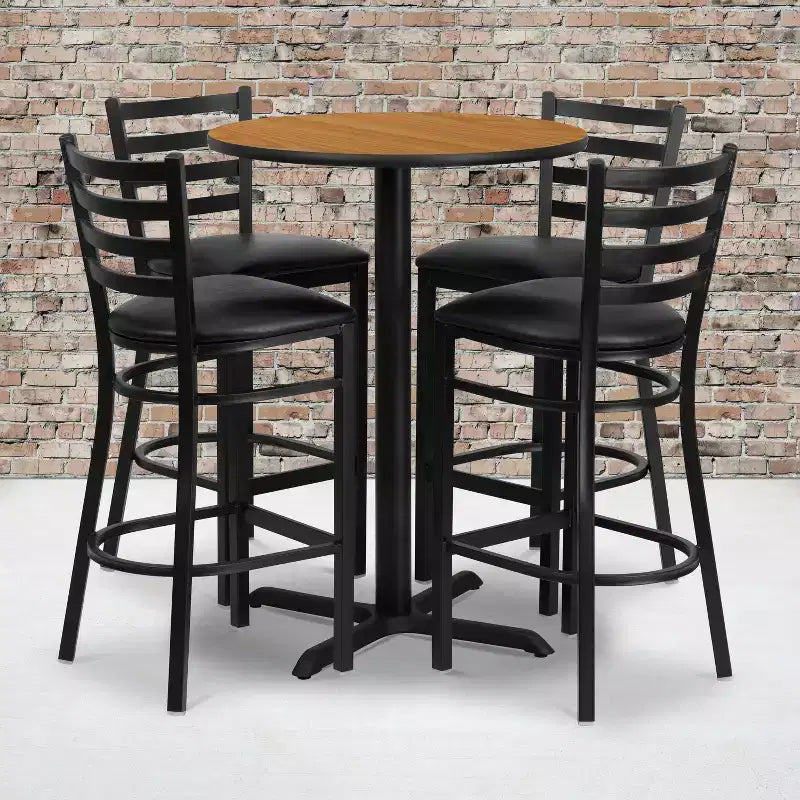 Flash Furniture 30'' Round Laminate Table Set with X-Base and 4 Ladder Back Metal Barstools