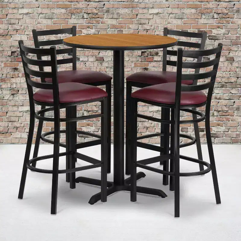 Flash Furniture 30'' Round Laminate Table Set with X-Base and 4 Ladder Back Metal Barstools