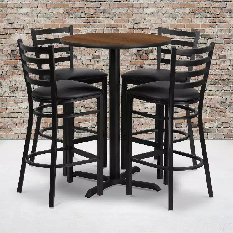 Flash Furniture 30'' Round Laminate Table Set with X-Base and 4 Ladder Back Metal Barstools