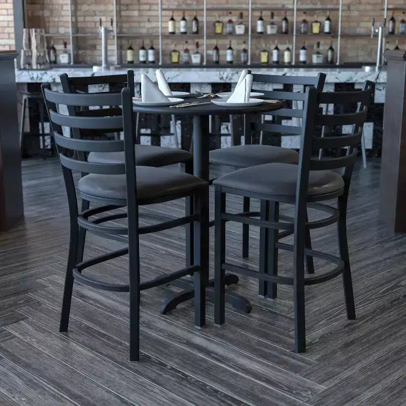 Flash Furniture 30'' Round Laminate Table Set with X-Base and 4 Ladder Back Metal Barstools