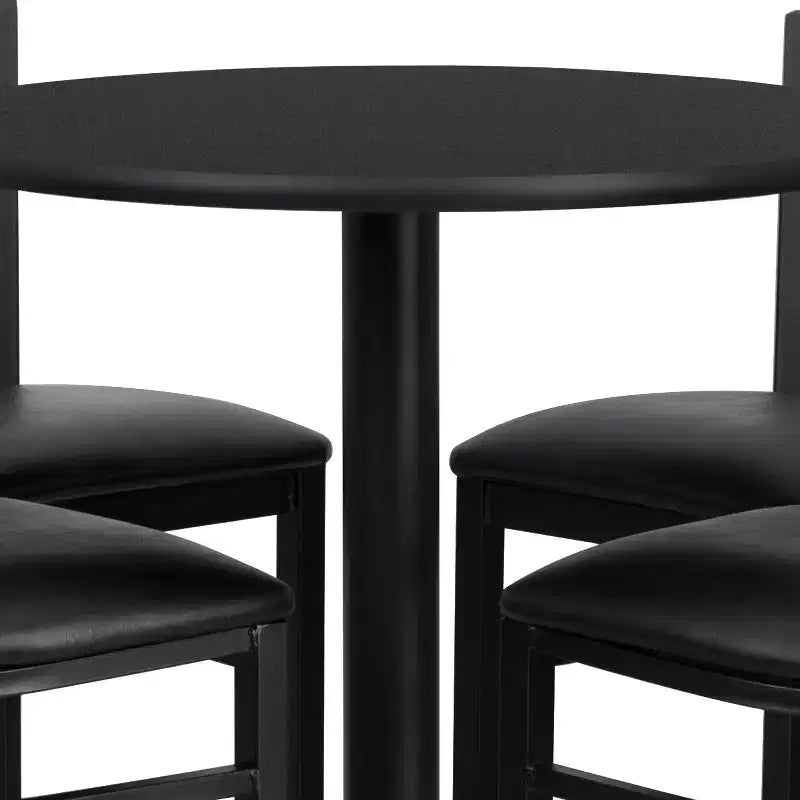 Flash Furniture 30'' Round Laminate Table Set with X-Base and 4 Ladder Back Metal Barstools
