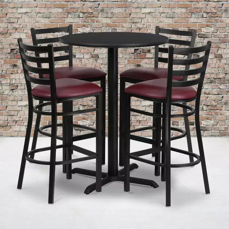 Flash Furniture 30'' Round Laminate Table Set with X-Base and 4 Ladder Back Metal Barstools