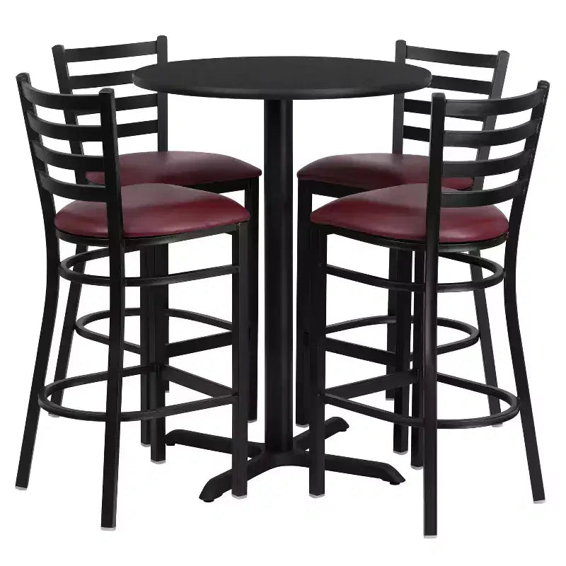 Flash Furniture 30'' Round Laminate Table Set with X-Base and 4 Ladder Back Metal Barstools