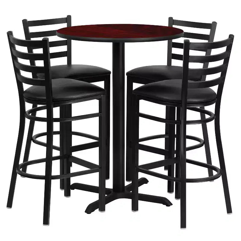 Flash Furniture 30'' Round Laminate Table Set with X-Base and 4 Ladder Back Metal Barstools