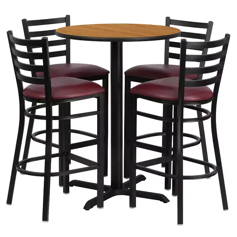 Flash Furniture 30'' Round Laminate Table Set with X-Base and 4 Ladder Back Metal Barstools