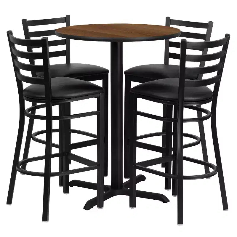 Flash Furniture 30'' Round Laminate Table Set with X-Base and 4 Ladder Back Metal Barstools