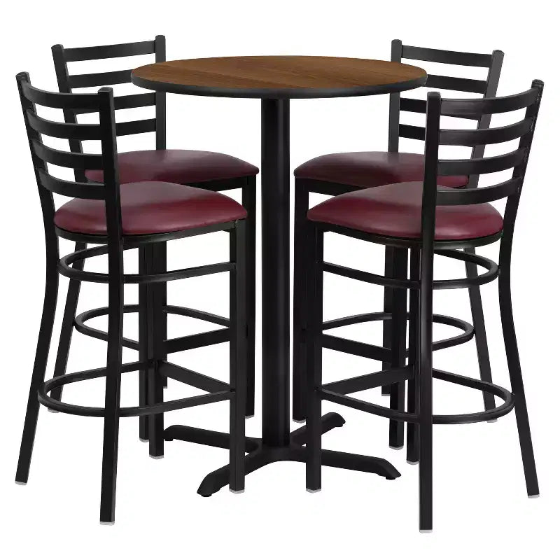 Flash Furniture 30'' Round Laminate Table Set with X-Base and 4 Ladder Back Metal Barstools