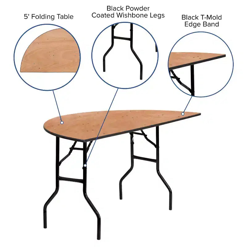 Flash Furniture 5-Foot Half-Round Wood Folding Banquet Table