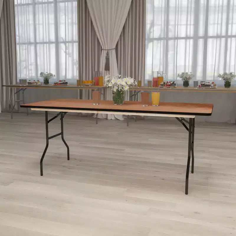 Flash Furniture 6-Foot Rectangular Wood Folding Banquet Table with Clear Coated Finished Top
