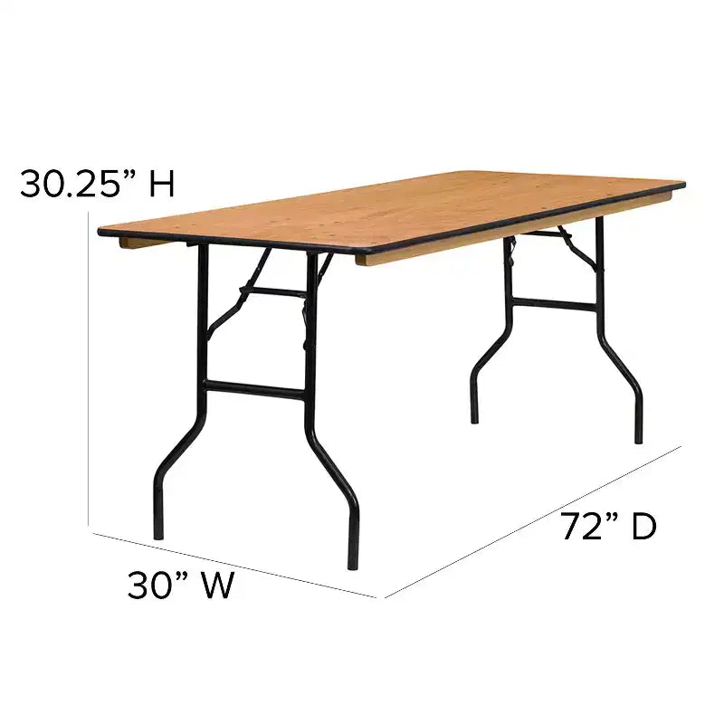 Flash Furniture 6-Foot Rectangular Wood Folding Banquet Table with Clear Coated Finished Top