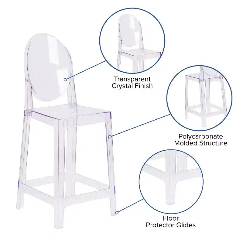 Flash Furniture Ghost Counter Stool with Oval Back in Transparent Crystal