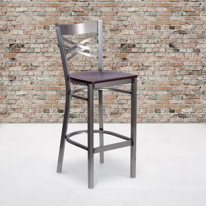 Flash Furniture Clear Coated ''X'' Back Metal Restaurant Barstool