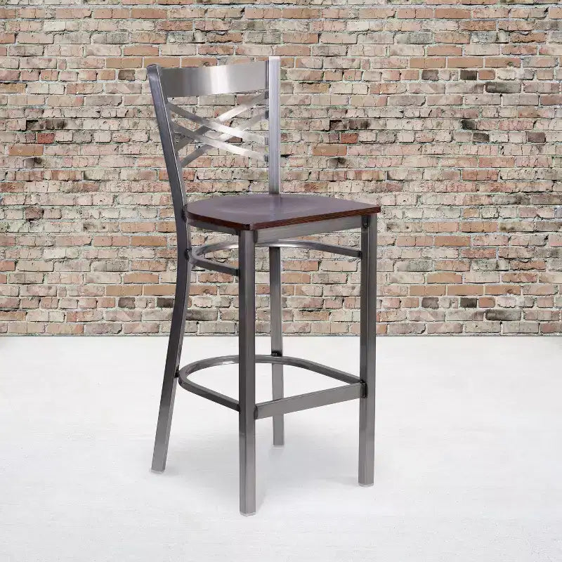 Flash Furniture Clear Coated ''X'' Back Metal Restaurant Barstool