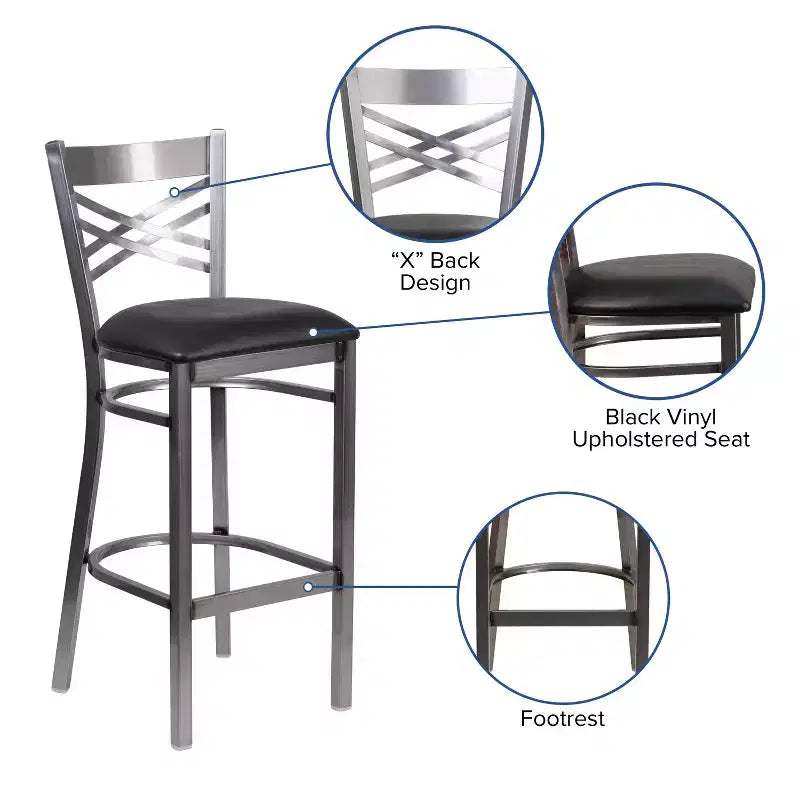 Flash Furniture Clear Coated ''X'' Back Metal Restaurant Barstool