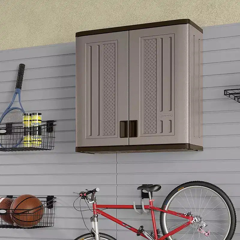 Suncast 9 Cu Ft Heavy Duty Resin Storage Cabinet & 4 Cu Ft Resin Wall Cabinet