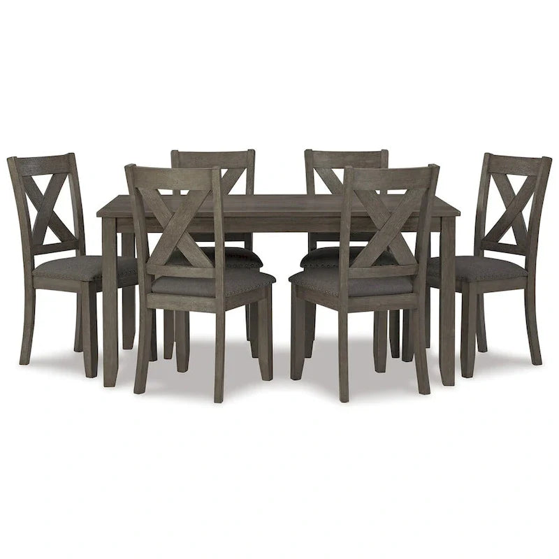 Ensemble de salle à manger 7 pièces, chaises à dossier ajouré, bois gris foncé, polyester