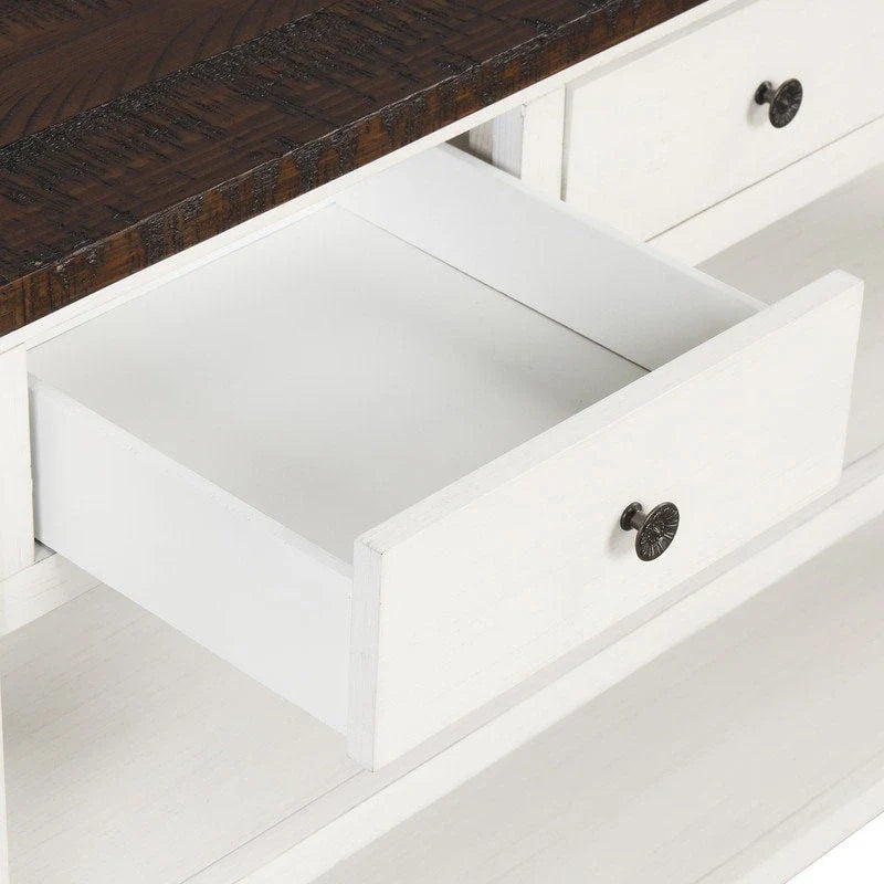 Console en bois avec 3 tiroirs de rangement et 2 étagères