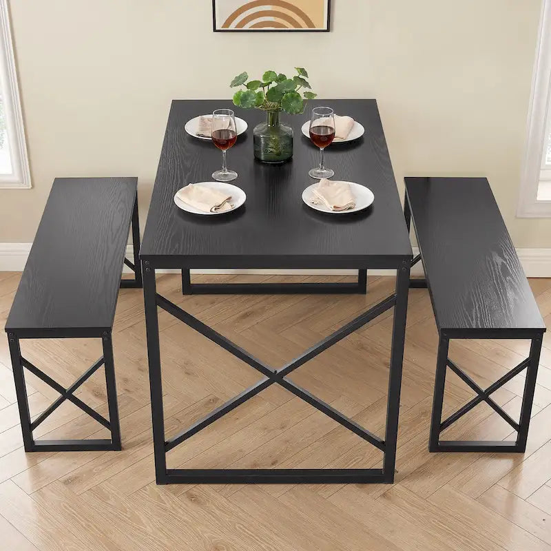 Table à manger 3 pièces VECELO avec banc, ensemble de table de salle à manger pour 4-6 personnes, table de cuisine avec 2 bancs, ensemble de table à manger