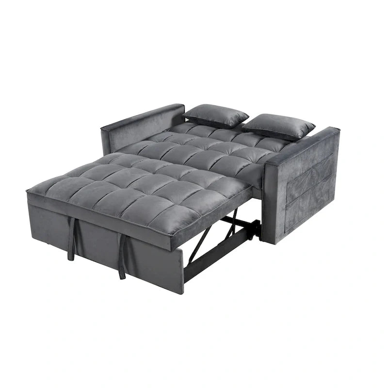 Modern Velvet Futon Loveseat with Reclining Backrest & Pockets, Seats 2 â€?Dark Gray / Light Gray / Blue / Black
