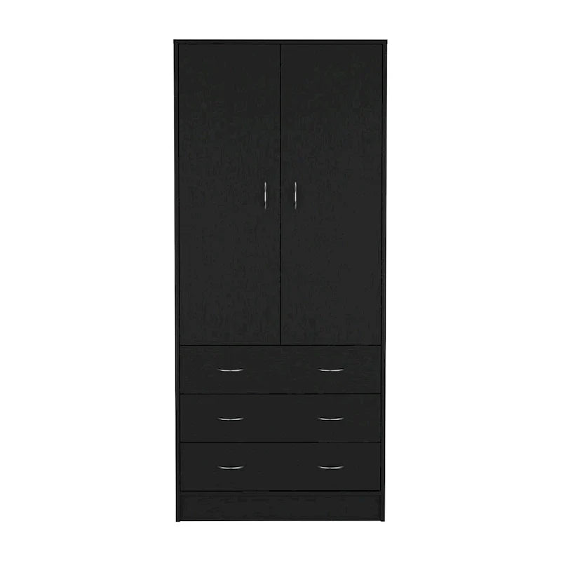 19  Modern Double-door Armoire with 3 Drawers and 1 Hanging Rod for Bedroom