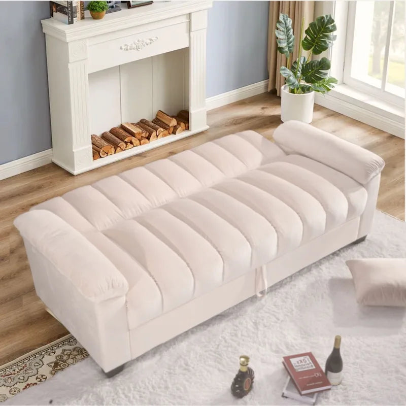82.7 Velvet Storage Convertible Sofa Sleeper Couch with 2 Pillows