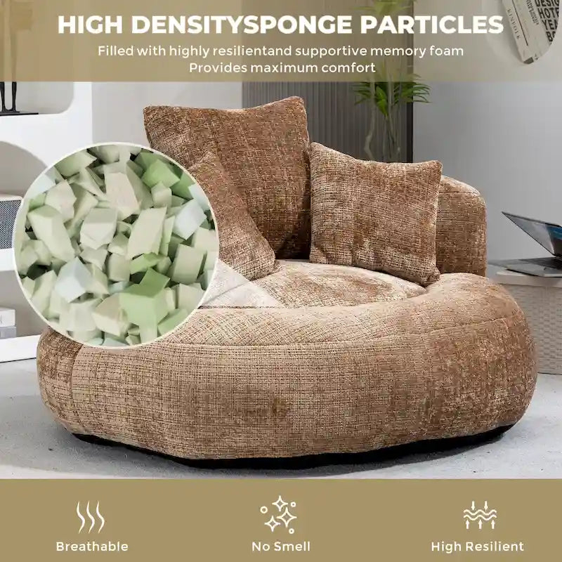 Chenille High Back Lazy Sofa with 3 Pillows and Oversized Bean Bag Chair