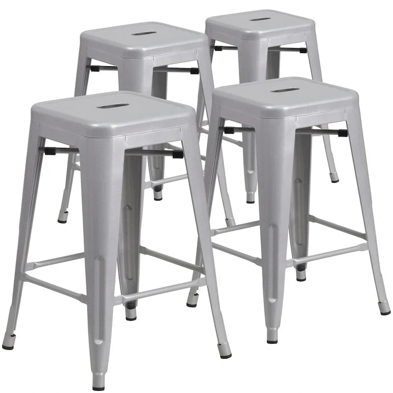 4 Pack 24 H Backless Metal Indoor-Outdoor Counter Height Stool w/Square Seat