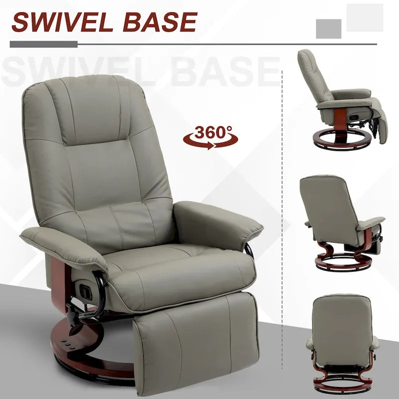 HomCom Faux Leather Adjustable Manual Swivel Base Recliner Chair with Comfortable and Relaxing Footrest