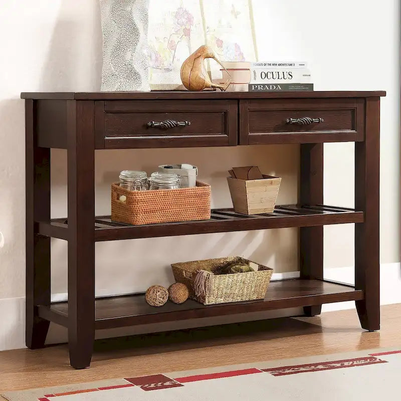 42 Console Sofa Table with Drawers and Tiers Shelves