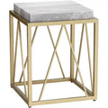 Coast to Coast Accents Modern Gold Powder-Coated Square Accent Table 15 1/2 White Gray Marble Tabletop Open Cage for Living Room