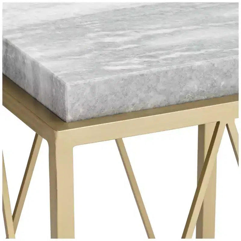 Coast to Coast Accents Modern Gold Powder-Coated Square Accent Table 15 1/2 White Gray Marble Tabletop Open Cage for Living Room