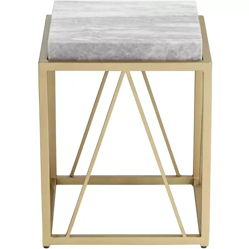 Coast to Coast Accents Modern Gold Powder-Coated Square Accent Table 15 1/2 White Gray Marble Tabletop Open Cage for Living Room