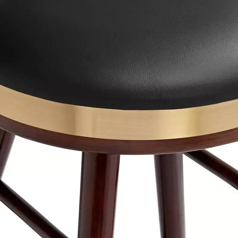 Studio 55D Walnut Bar Stool Brown 25 1/2 High Mid Century Black Leather with Backrest for Kitchen Counter Height Island