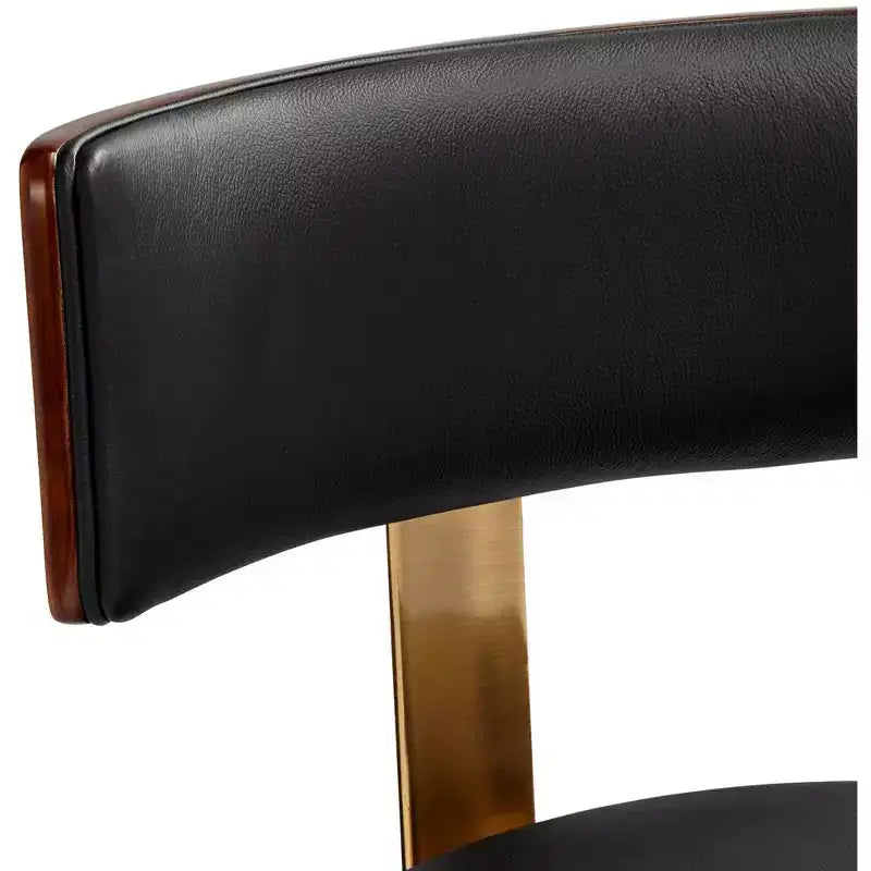 Studio 55D Walnut Bar Stool Brown 25 1/2 High Mid Century Black Leather with Backrest for Kitchen Counter Height Island