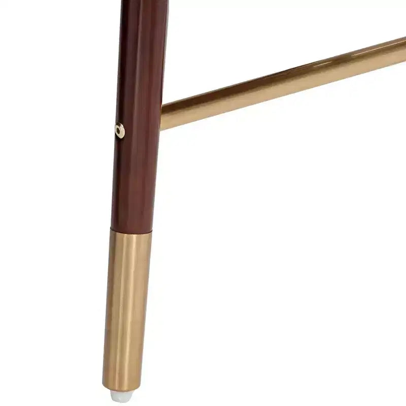 Studio 55D Walnut Bar Stool Brown 25 1/2 High Mid Century Black Leather with Backrest for Kitchen Counter Height Island