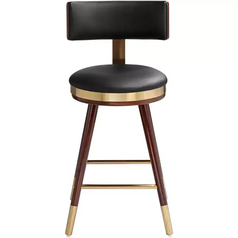Studio 55D Walnut Bar Stool Brown 25 1/2 High Mid Century Black Leather with Backrest for Kitchen Counter Height Island