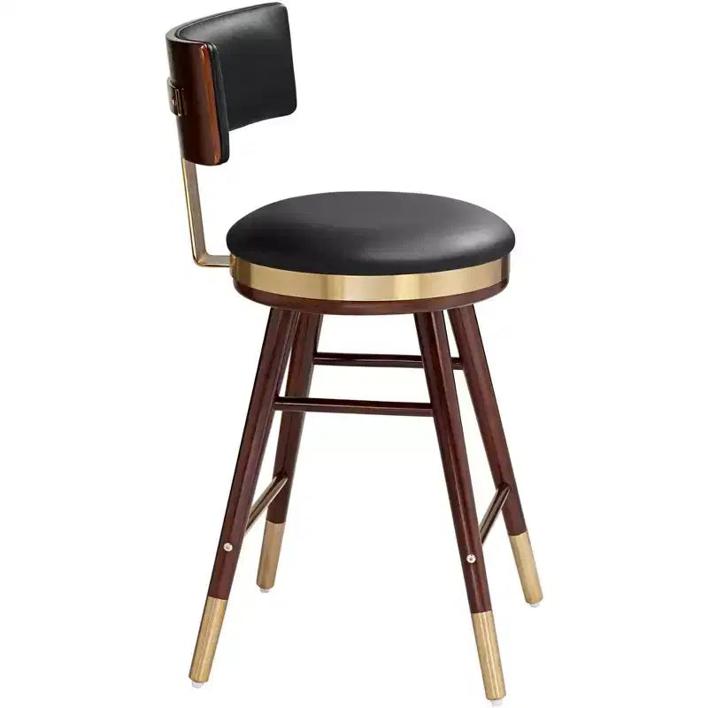 Studio 55D Walnut Bar Stool Brown 25 1/2 High Mid Century Black Leather with Backrest for Kitchen Counter Height Island