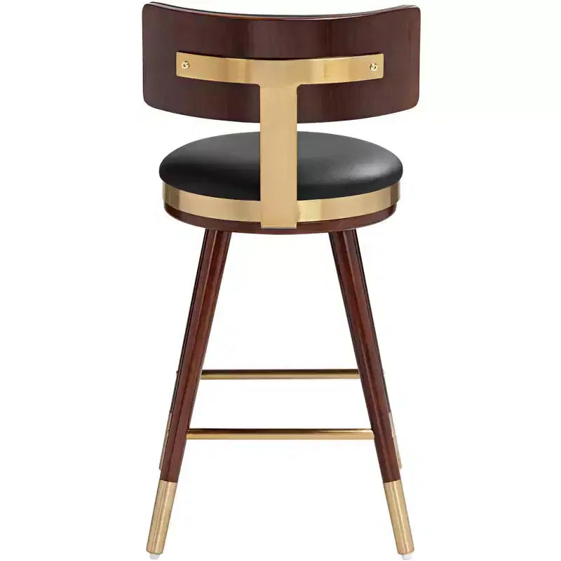 Studio 55D Walnut Bar Stool Brown 25 1/2 High Mid Century Black Leather with Backrest for Kitchen Counter Height Island