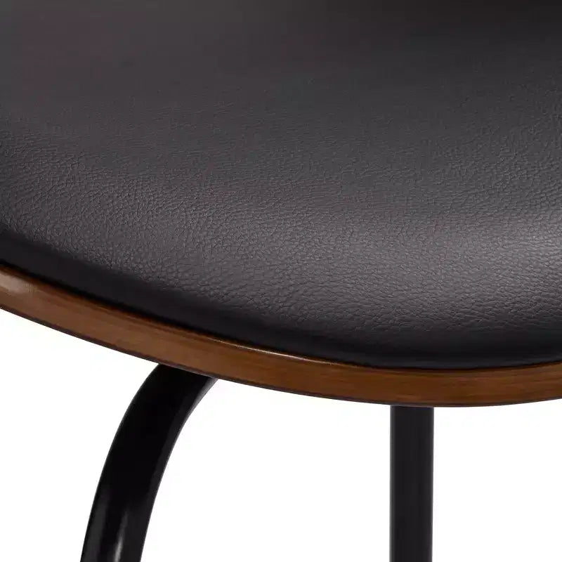 Elm Lane Larsen Black Swivel Bar Stool 26 High Mid Century Modern Faux Leather Cushion with Walnut Backrest Footrest for Kitchen Counter Height Home