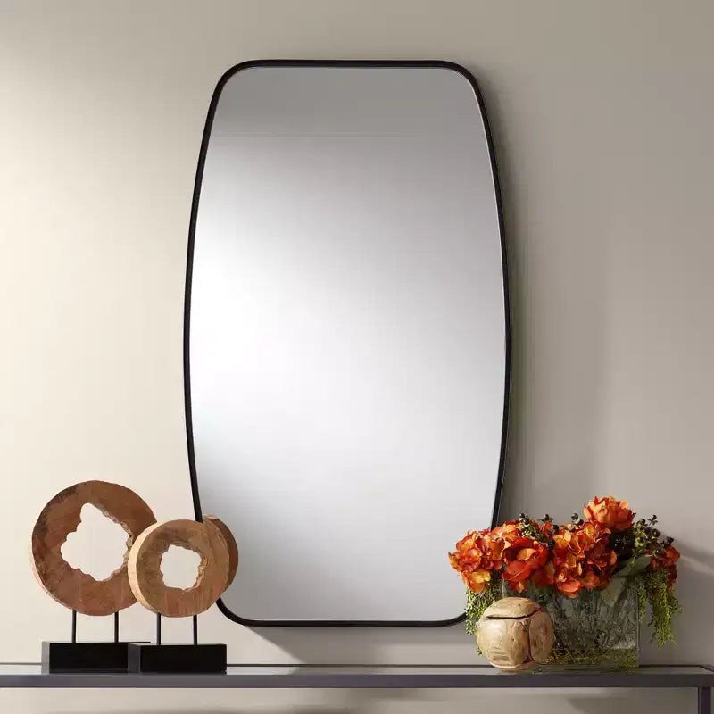 Uttermost Erin Rectangular Vanity Decorative Wall Mirror Modern Black Curved Metal Frame 26 3/4 Wide for Bathroom Bedroom Living Room Office Entryway