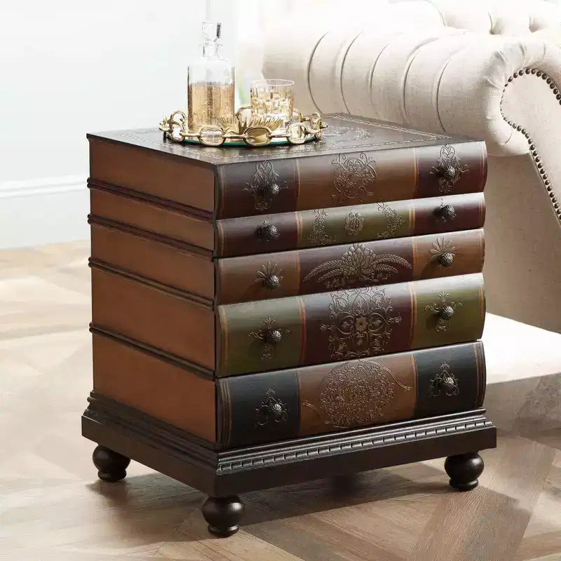 Crestview Collection Vintage Chestnut Wood Rectangular Accent Side End Table 23 x 20 with 3-Drawer Brown Library Book for Living Room Bedroom House