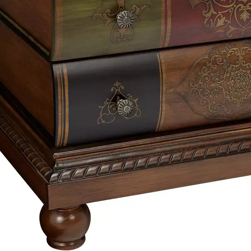 Crestview Collection Vintage Chestnut Wood Rectangular Accent Side End Table 23 x 20 with 3-Drawer Brown Library Book for Living Room Bedroom House