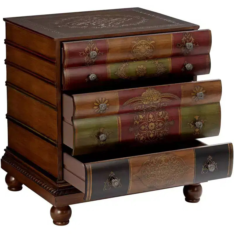 Crestview Collection Vintage Chestnut Wood Rectangular Accent Side End Table 23 x 20 with 3-Drawer Brown Library Book for Living Room Bedroom House