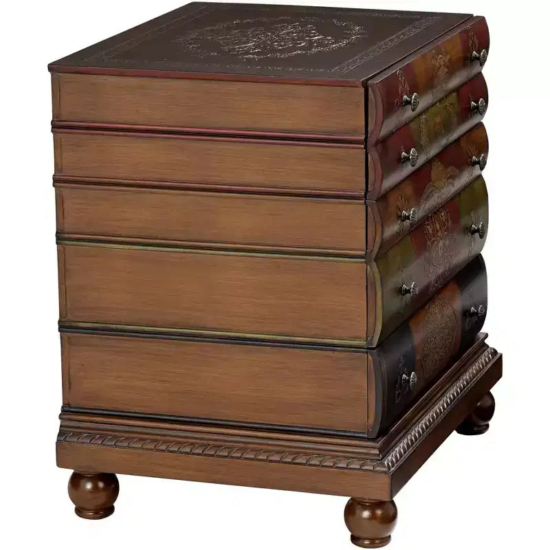 Crestview Collection Vintage Chestnut Wood Rectangular Accent Side End Table 23 x 20 with 3-Drawer Brown Library Book for Living Room Bedroom House
