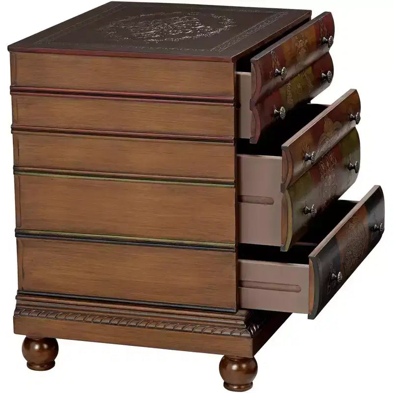 Crestview Collection Vintage Chestnut Wood Rectangular Accent Side End Table 23 x 20 with 3-Drawer Brown Library Book for Living Room Bedroom House