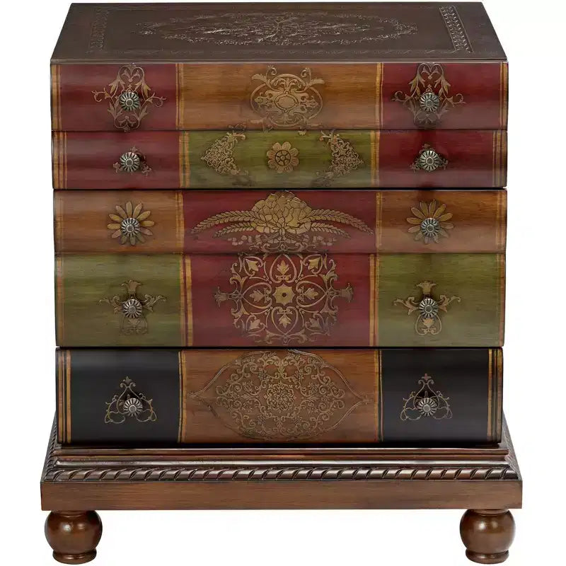 Crestview Collection Vintage Chestnut Wood Rectangular Accent Side End Table 23 x 20 with 3-Drawer Brown Library Book for Living Room Bedroom House