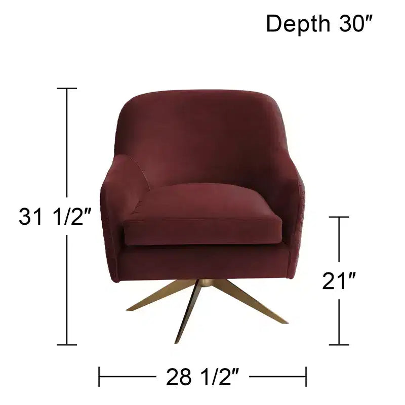 Studio 55D Ames Quilted Wine Velvet Swivel Chair