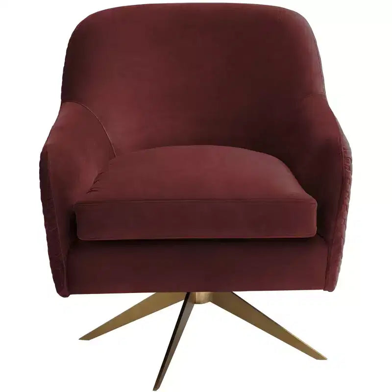 Studio 55D Ames Quilted Wine Velvet Swivel Chair