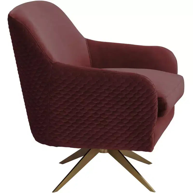 Studio 55D Ames Quilted Wine Velvet Swivel Chair
