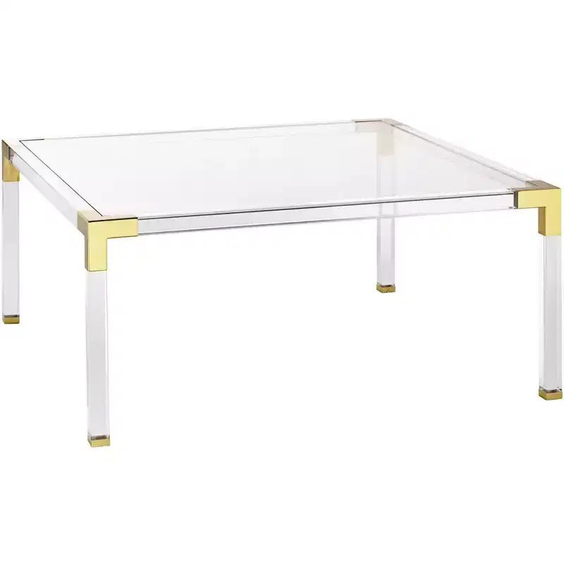 55 Downing Street Hanna Modern Cast Acrylic Square Coffee Table 40 Wide Clear Gold Tempered Glass Tabletop for Living Room Bedroom Bedside Entryway
